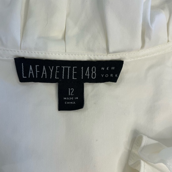 Lafayette 1448 New York off White Ruffle Short Sleeved Blouse size 12 - Picture 9 of 11